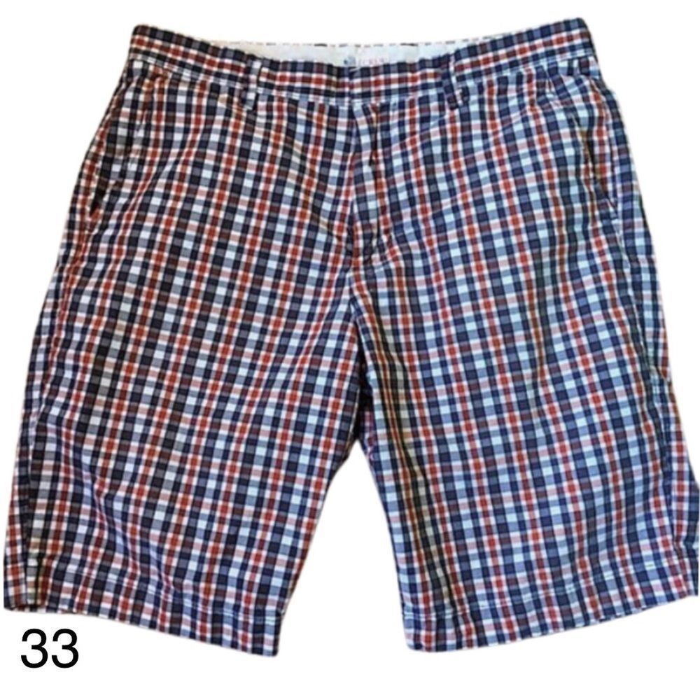 J.Crew Mens Red Blue Plaid Flat Front Shorts Sz 33